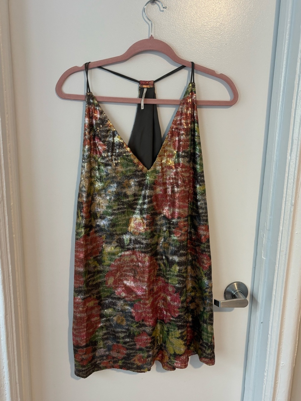 Free People Floral Metallic Slip Dress - Red Green Black